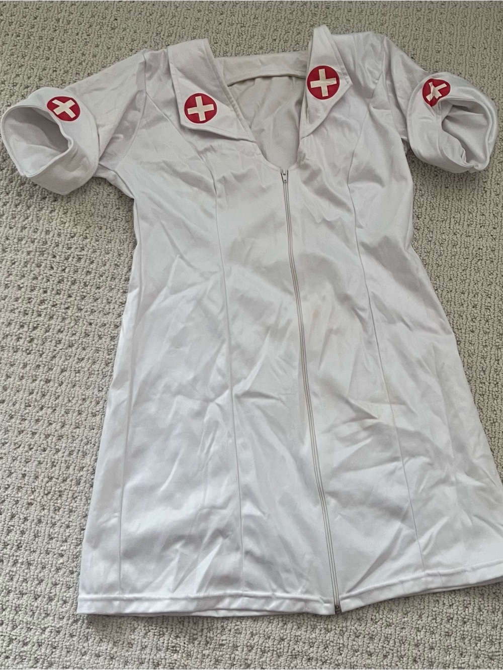 Women's White Nurse Costume Dress with Red Cross Accents